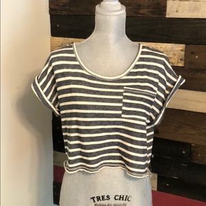 Gray striped crop top fringed tee